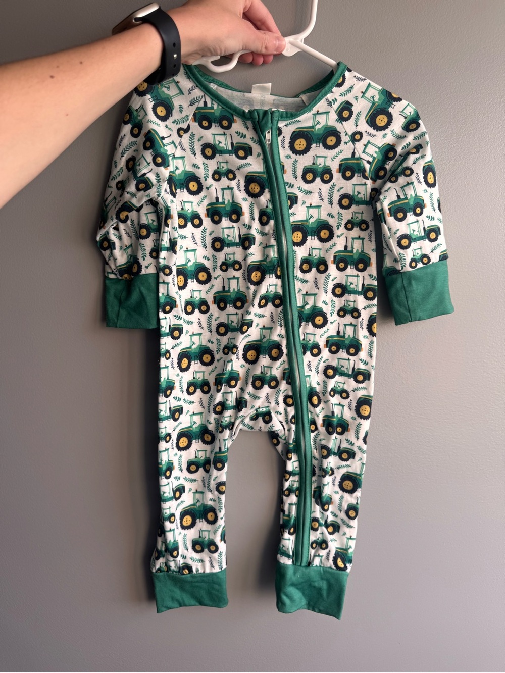 SHEIN Green and Yellow Tractor Print Zip-Front One-Piece